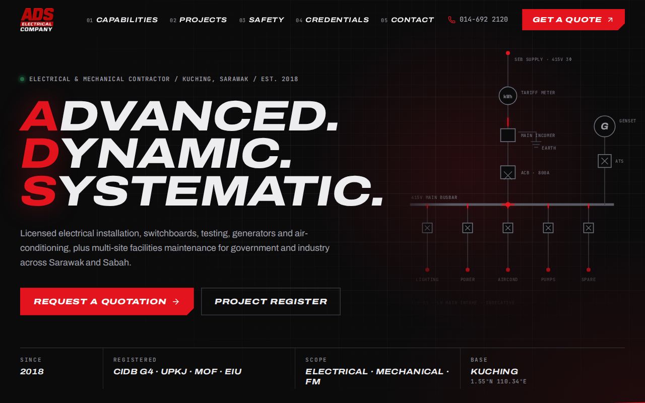 Halaman utama website ADS Electrical Company